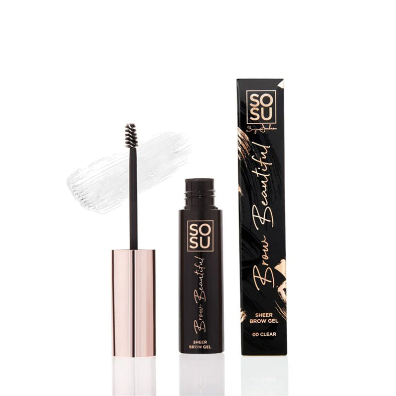 SOSU Brow Beautiful Brow Gel in 00 Clear, a quick drying formula that enhances brow shape and sets brows while providing a silky finish with conditioning Vitamin E