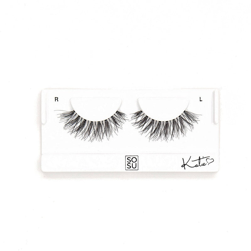 A premium lash range product named 'Katie', beautifully blending with the natural lash line for a sexy, sophisticated look, handcrafted from 100% human hair