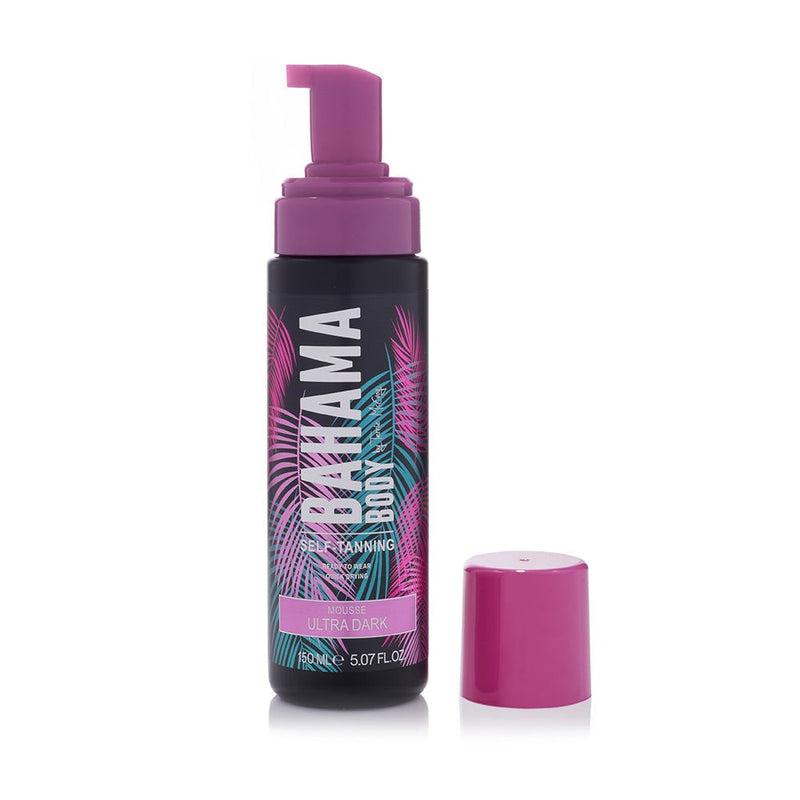 Bahama Body Mousse in Ultra Dark shade for a rich tanning experience, ready-to-wear formula, and quick drying, developed by Terrie McEvoy for SOSU Cosmetics