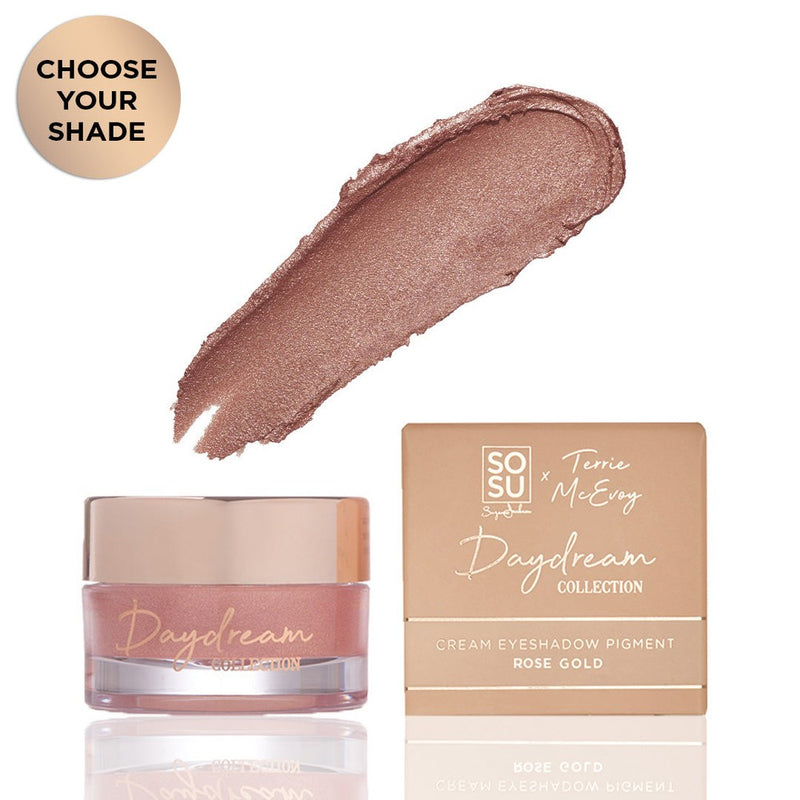 Cream Eyeshadow Pigment from Daydream Collection in Brela Gold shade, offering an intense colour pay off and easy application with a soft, alluring glow