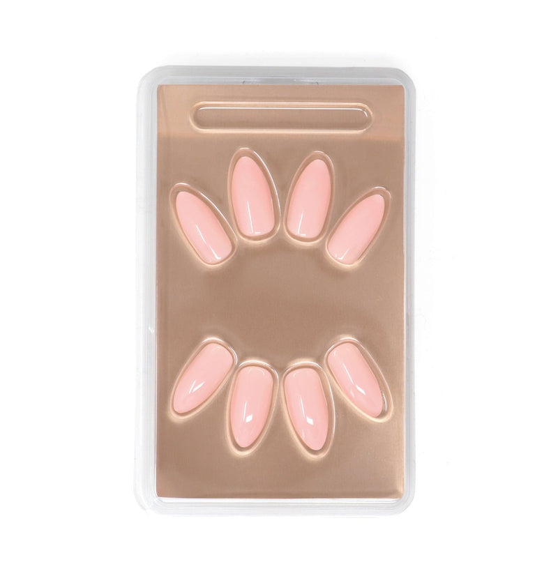 Sleek medium length nude nails with a subtle pink undertone from the Soft & Subtle range, providing salon results in seconds with an extreme gloss finish