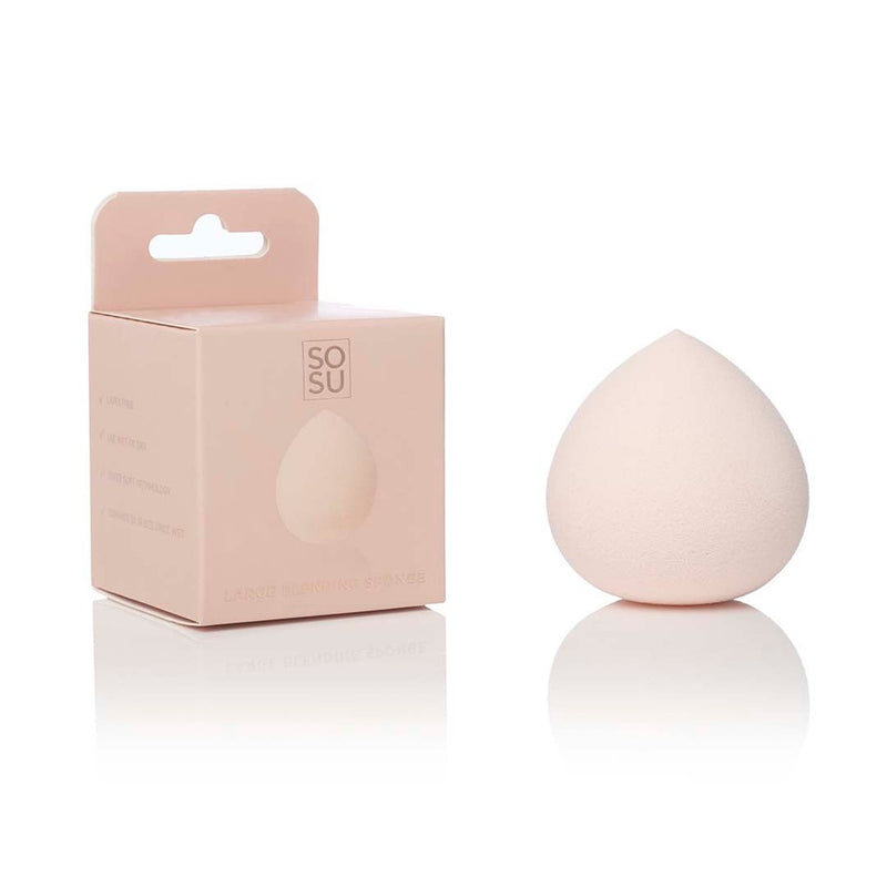 SOSU Cosmetics Large Blending Sponge in a box, a latex-free sponge that expands to three times its size when wet for liquid, cream, and powder foundation application