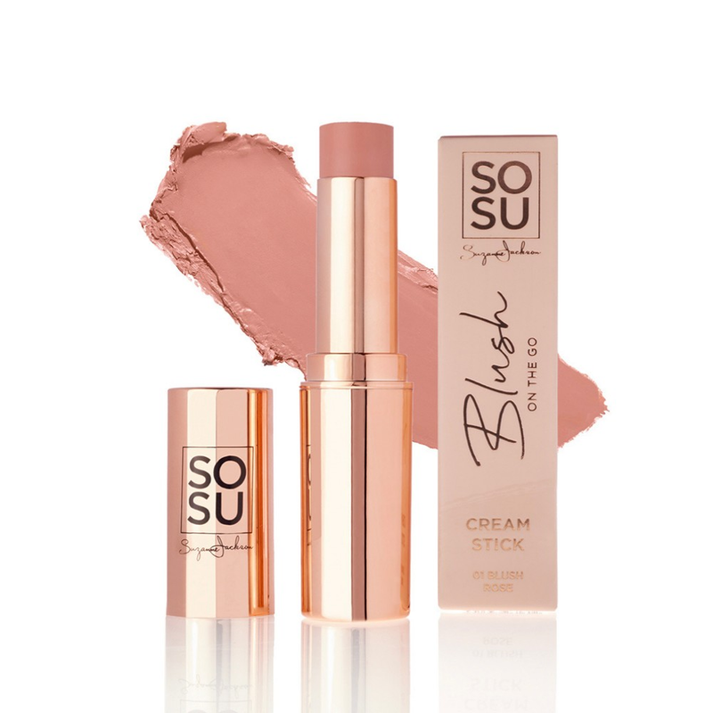 SOSU's Cream Stick in Blush Rose, a super creamy and highly pigmented beauty stick that glides onto the skin for an effortlessly blended, flawless finish