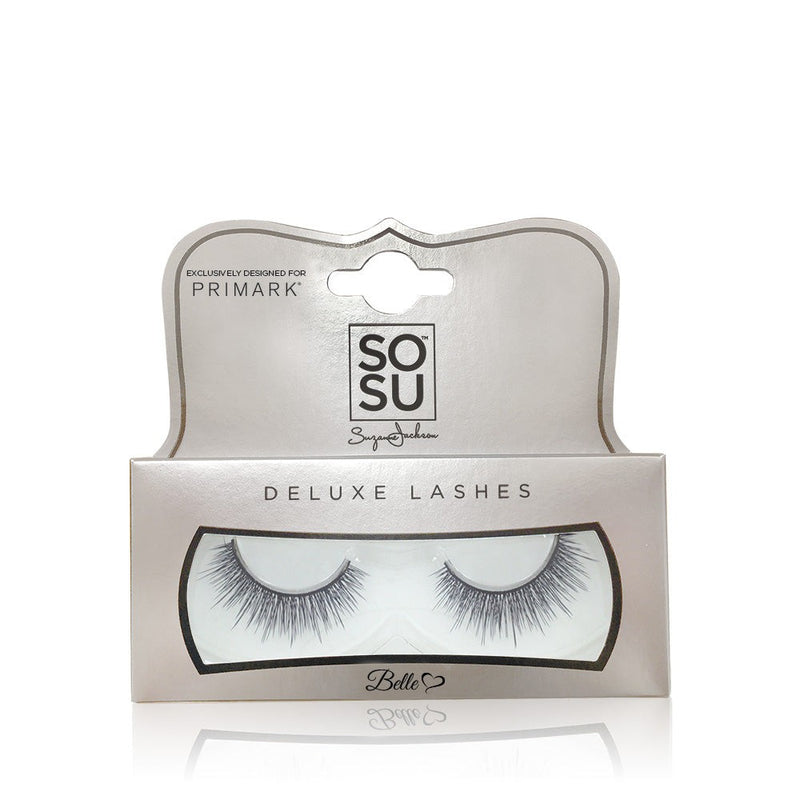 SOSU Cosmetics Belle Deluxe Lashes, perfect for creating maximum volume with a lightweight feel, featuring jet black lash band and reusable 3D synthetic fibres