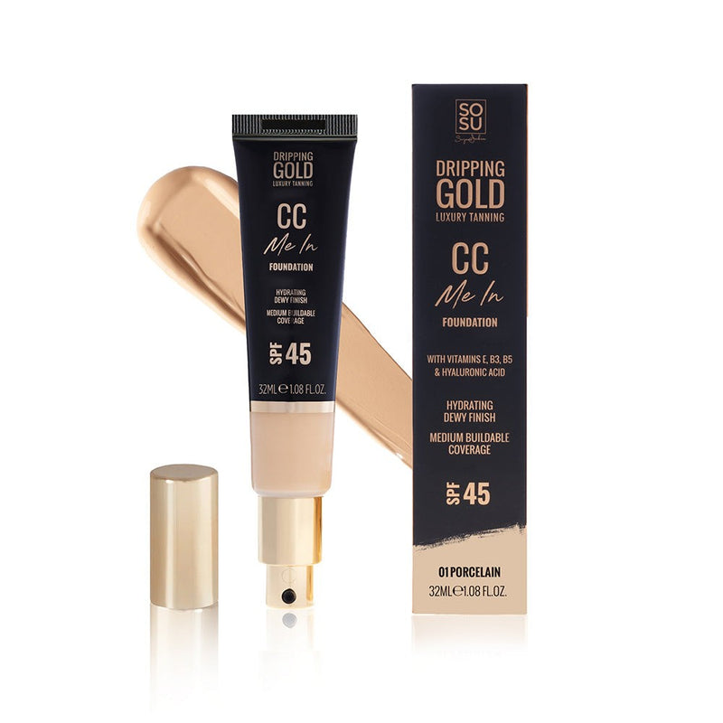 The new CC Me In Foundation in the shade 01 Porcelain, a weightless, hydrating, medium to buildable coverage foundation with a natural dewy finish, SPF 45 protection, and is formulated with skin-loving ingredients, vegan friendly and cruelty-free