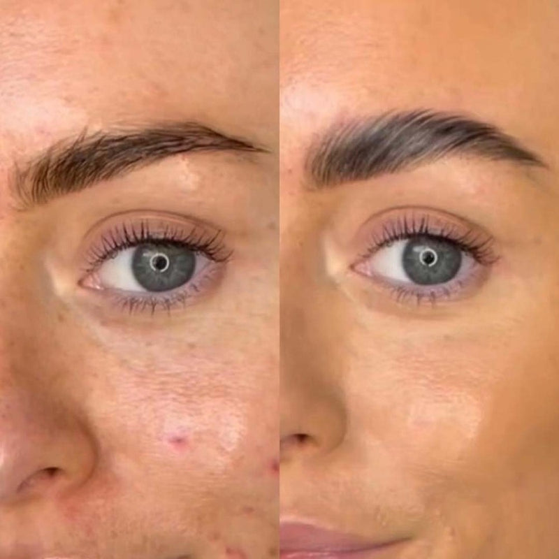 SOSU Cosmetics Eyebrow Sculpting Kit for sculpting and lifting brows, shown in a before and after comparison
