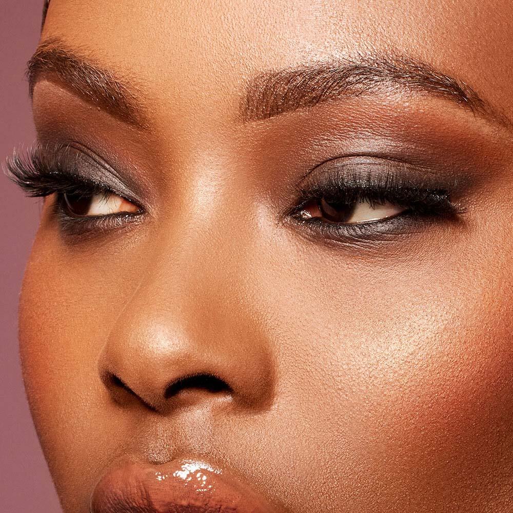 Black woman wearing eye makeup from all matte everything palette