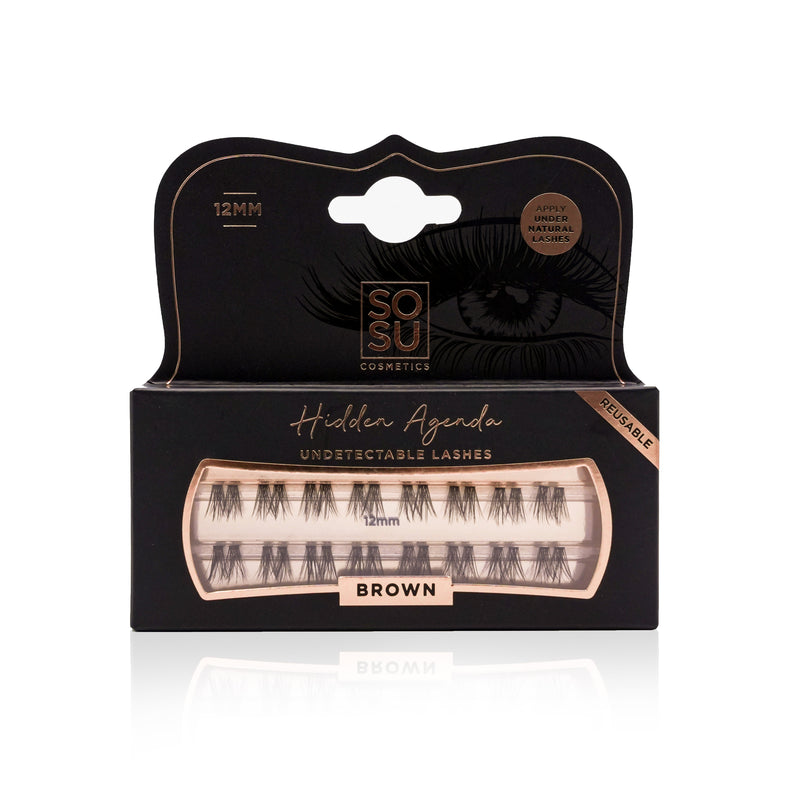 Hidden Agenda Brown Lashes in packaging, perfect for a more subtle, natural look | SOSU Cosmetics