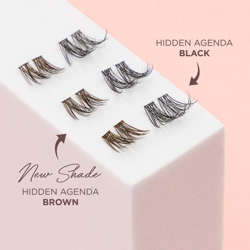 Hidden Agenda Brown Lashes comparison to our black Hidden Agenda lashes, perfect for a more subtle, natural look | SOSU Cosmetics