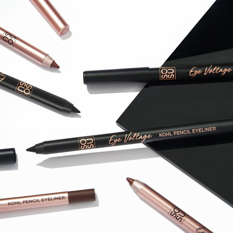 The Eye Voltage Brown Kohl Pencil by SOSU Cosmetics, designed for creating a sultry smoky eye with fierce definition and effortless blending