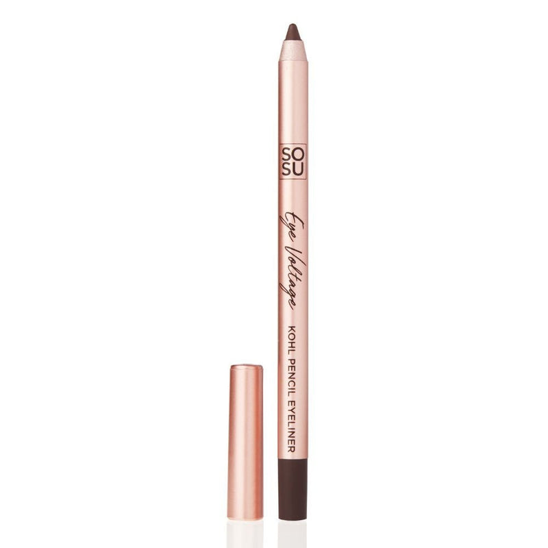 The Eye Voltage Brown Kohl Pencil for a sultry, smoky eye look, featuring a creamy formula that blends effortlessly and provides fierce definition