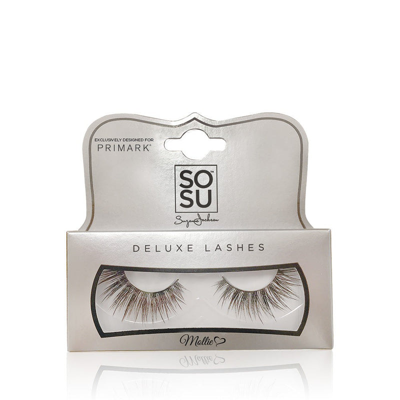 Mollie Deluxe Lashes from SOSU Cosmetics offering maximum volume with lightweight feel, featuring luxury reusable 3D synthetic fibres and a jet black lash band