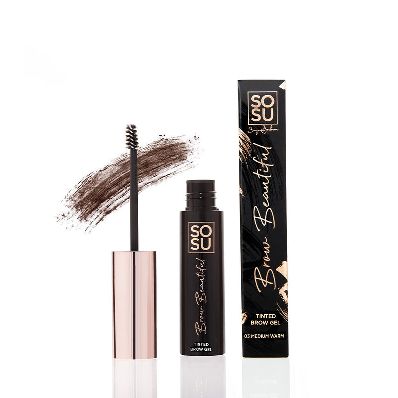 SOSU's Brow Beautiful Brow Gel in the shade 03 Medium Warm, perfect for medium coloured hair with warm undertones, provides high impact brows with a quick drying formula