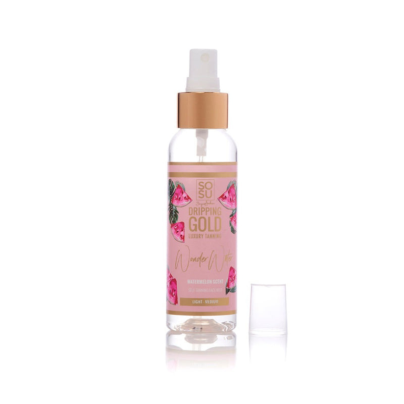 SO SU Dripping Gold Luxury Tanning Wonder Water 'Watermelon' Light-Medium self-tanning mist, a spritz of Summer in a bottle for a flawless golden result