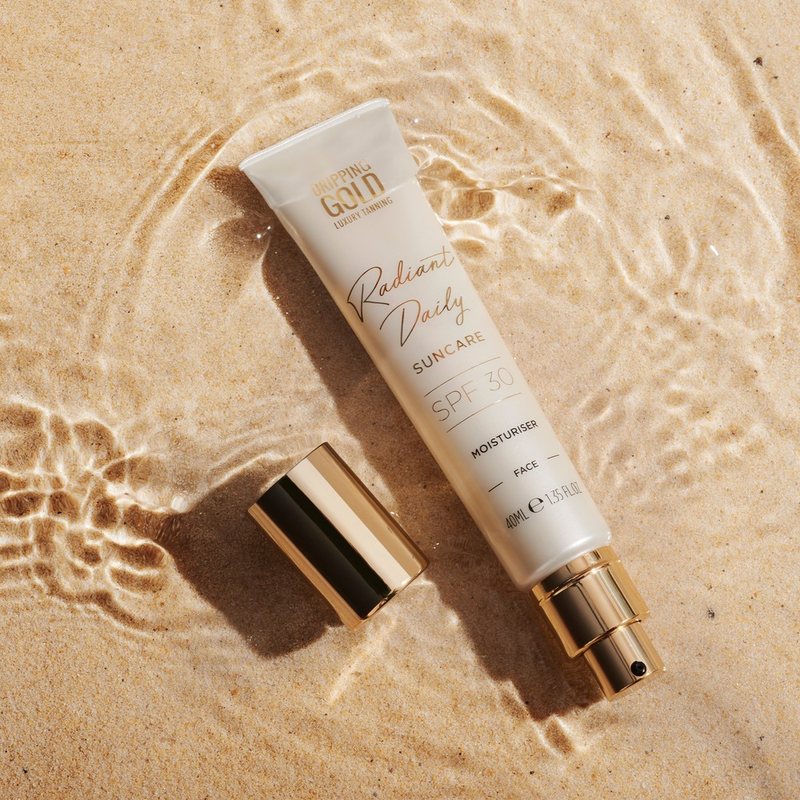 Dripping Gold's Radiant Daily Moisturiser SPF 30 in a bottle, packed with skin-loving ingredients for soothing and hydrating skin while providing UV & UVB rays protection