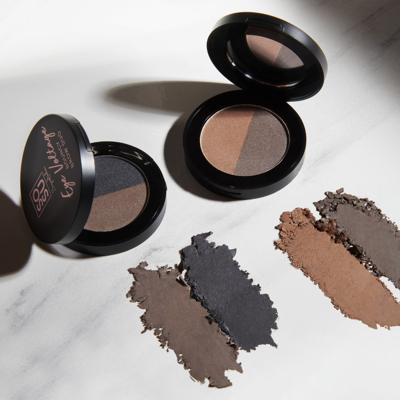 A Bouncy Brow Duo in medium to dark shade, a unique lightweight, buildable powder mousse formula for picture perfect eyebrows