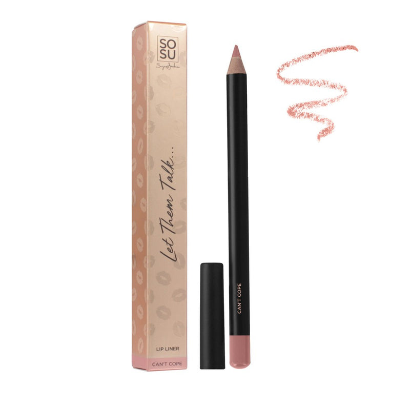 SOSU's 'Can't Cope' Lip Liner in light rosy nude, offering a mega rich color and a velvety, soft satin finish for a fuller pout