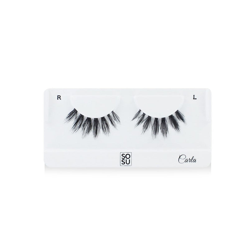 Carla premium lashes delicately crafted from 100% human hair for a sexy and sophisticated look, designed with a mix of dramatic and soft textures suitable for both day and night wear