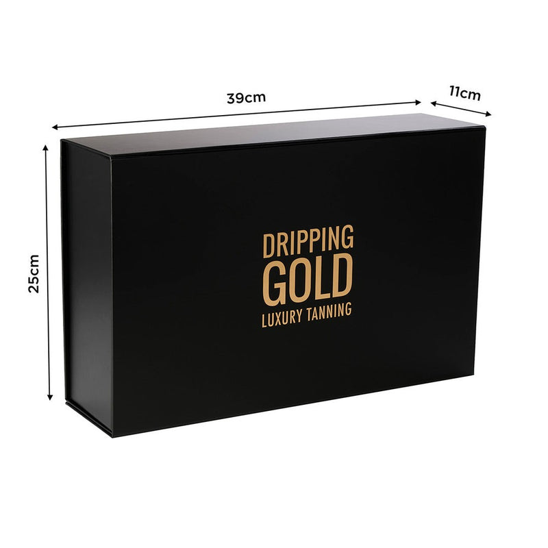 Premium Magnetic Black Gift Box in large size with gold detail, perfect for gifting SOSU Cosmetics' Dripping Gold Luxury Tanning products