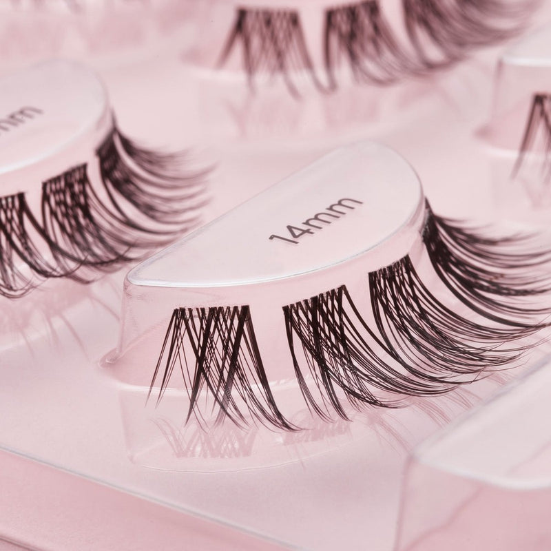 SOSU's Hidden Agenda Cutting Edge lashes with three different lengths: 10mm, 12mm, and 14mm. These super lightweight lashes are designed for under-lash application for a natural, undetectable finish.