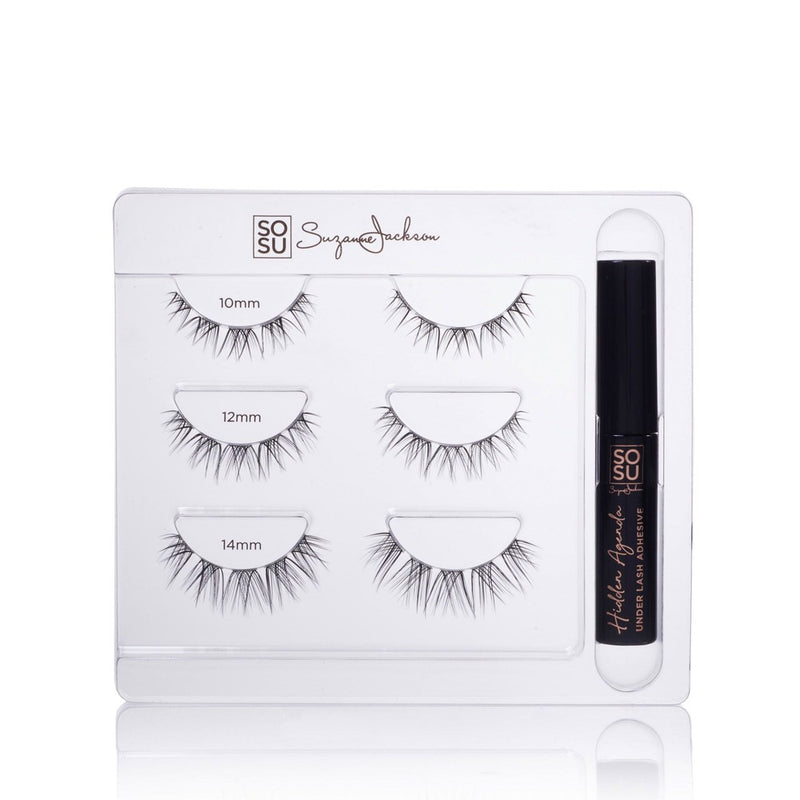 Hidden Agenda Cutting Edge lashes by SOSU, featuring double clusters of different lengths (10mm, 12mm, 14mm) for a customised lash look, packed in a luxury synthetic fibre tray