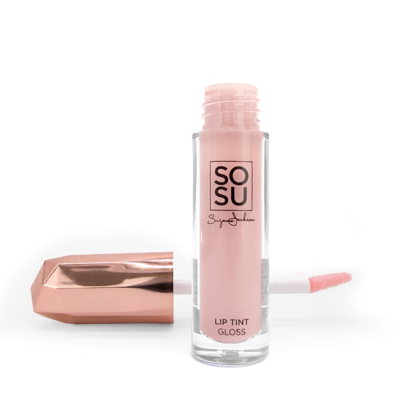 I Don't Care sheer light pink lip gloss from SOSU Cosmetics, designed for a high shine finish and long-lasting wear