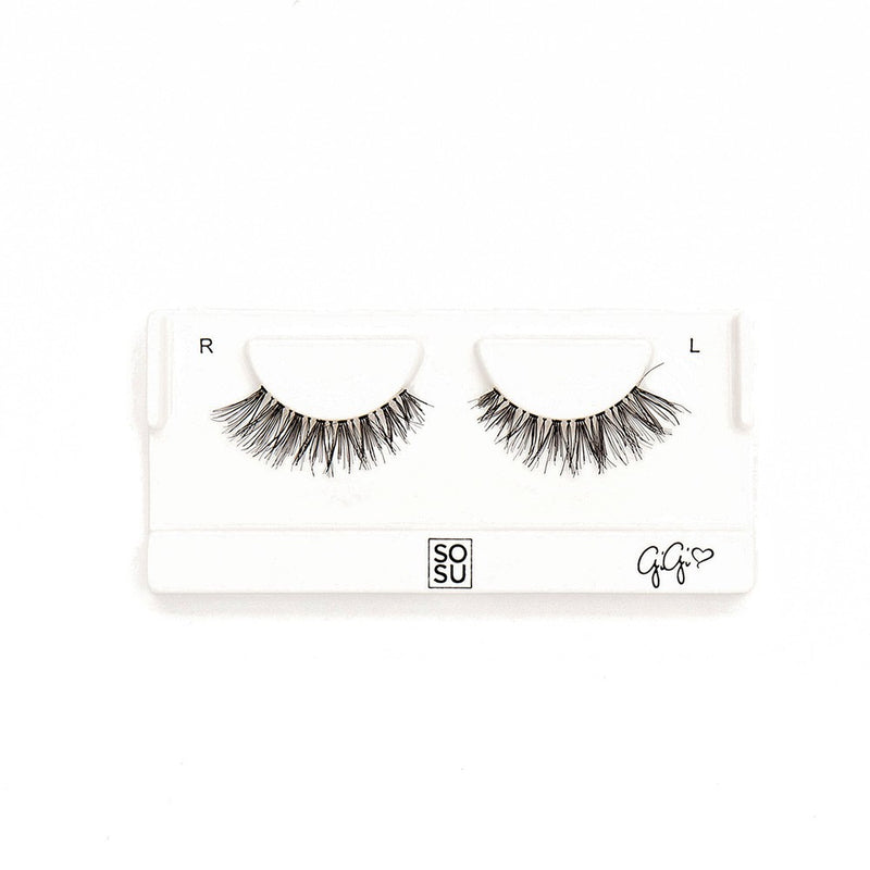 A pair of Gigi premium lashes from SOSU Cosmetics that are feather light with an invisible band, handmade from 100% human hair