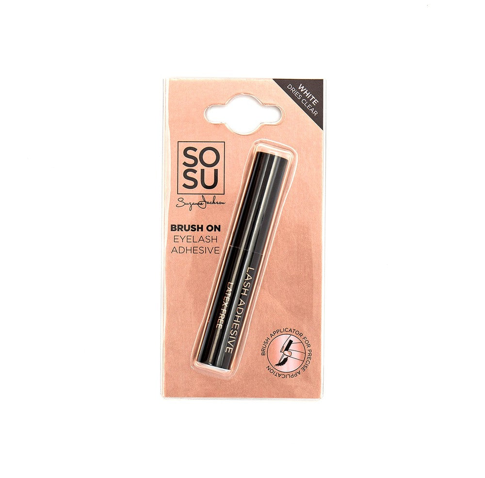 SOSU's Brush On Eyelash Adhesive for easy and precise application of all strip and individual false lashes, with a clear drying and latex-free formulation