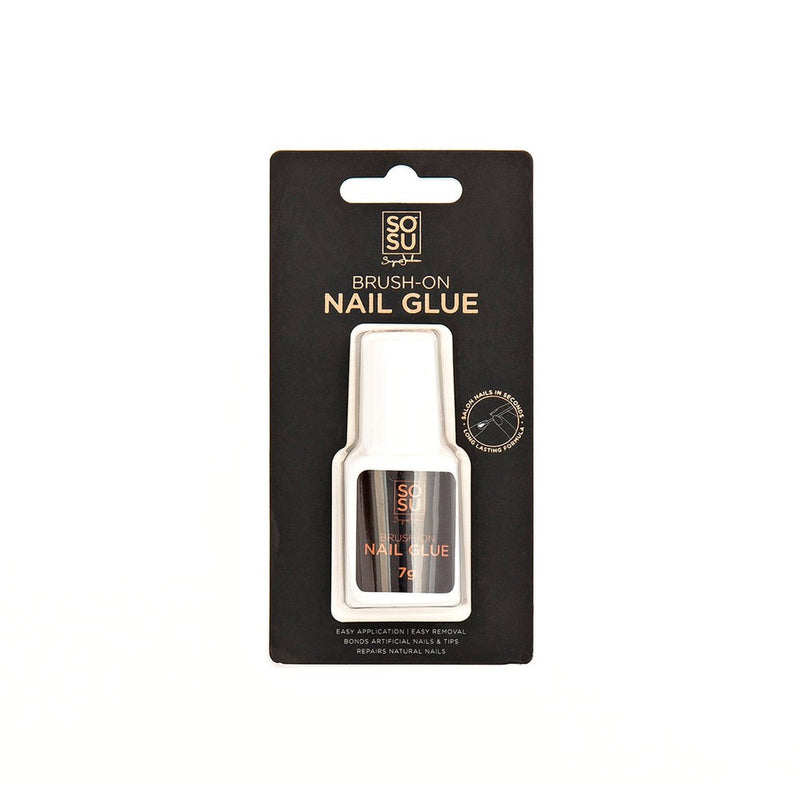SOSU Brush-On Nail Glue in a bottle, a salon quality, long-lasting formula perfect for easy application and removal of artificial nails & tips