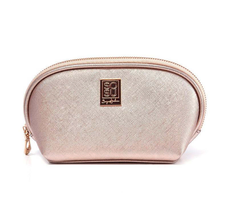 Rose Gold Make Up Bag, perfect for storing daily makeup essentials, featuring a luxurious rose gold zip and sleek black lining