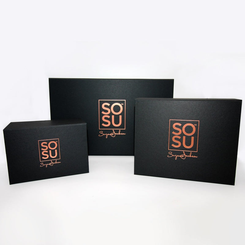 A stunning matte black Premium Magnetic Gift Box from SOSU Cosmetics, perfect for presenting a special gift
