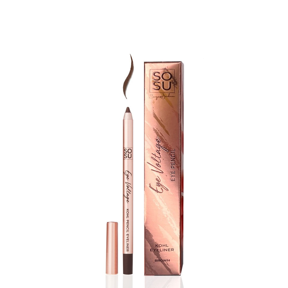Eye Voltage Brown Kohl Pencil by SOSU Cosmetics designed to create sultry smoky eye and fierce definition, effortlessly blends and provides long lasting results