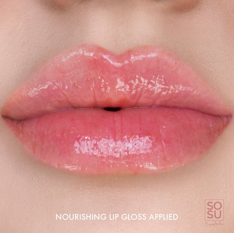 SOSU Lip Care Set featuring a raspberry sugar Lip Scrub and a high shine, Nourishing Lip Gloss for a perfect pout