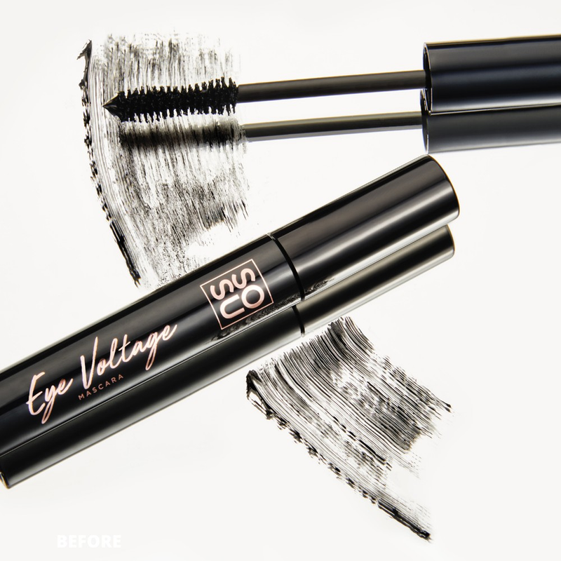 An image of Eye Voltage Mascara that helps to volumise, lengthen and curl your lashes with a unique hourglass wand for an eye-opening effect, in ultra-black color and water-resistant formula