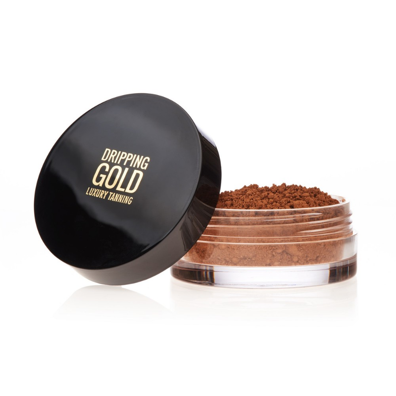Dripping Gold Luxury Tanning Self Tan Bronzing Powder for a sun-kissed finish and smooth complexion, with included Kabuki Brush