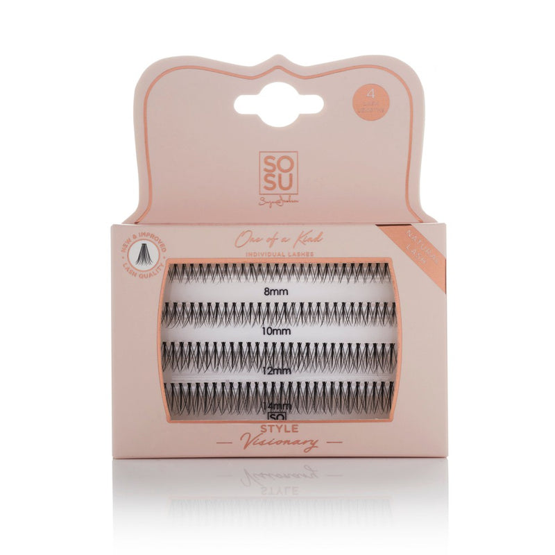 Visionary One of a Kind Individual Lashes by SOSU, with natural, lightweight lash quality in 4 different lengths (8mm, 10mm, 12mm, 14mm) for a customized, flirty look