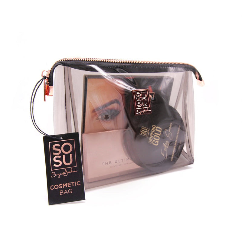SOSU Cosmetics Travel Cosmetic Bag, transparent and perfect for storing makeup and brushes while on-the-go