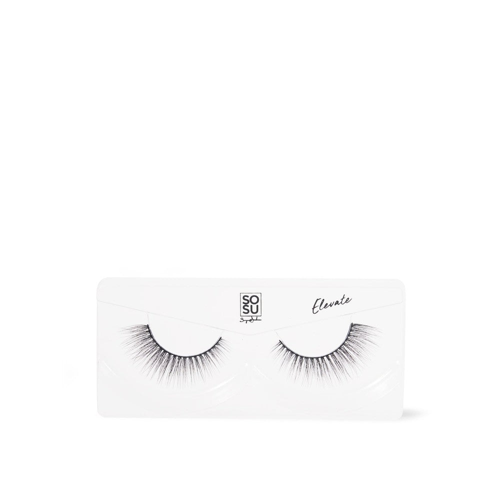 SOSU Eye Voltage Lash in style Elevate, a maximum volume lightweight lash with soft 3D luxury fibres and a jet black lash band, designed to create a killer Eye Voltage look