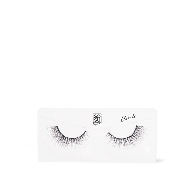 SOSU Eye Voltage Lash in style Elevate, a maximum volume lightweight lash with soft 3D luxury fibres and a jet black lash band, designed to create a killer Eye Voltage look