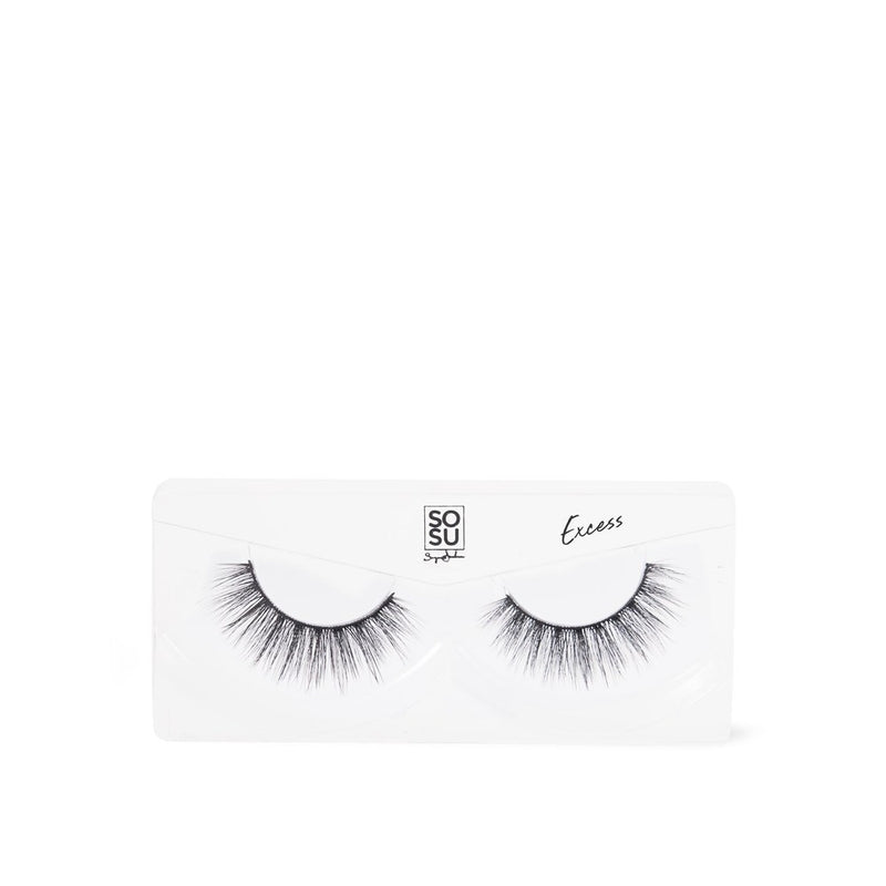 SOSU Cosmetics Eye Voltage Lash in Excess, designed to create maximum volume with a lightweight feel, featuring super soft 3D luxury fibres and a jet black curved lash band for easy application