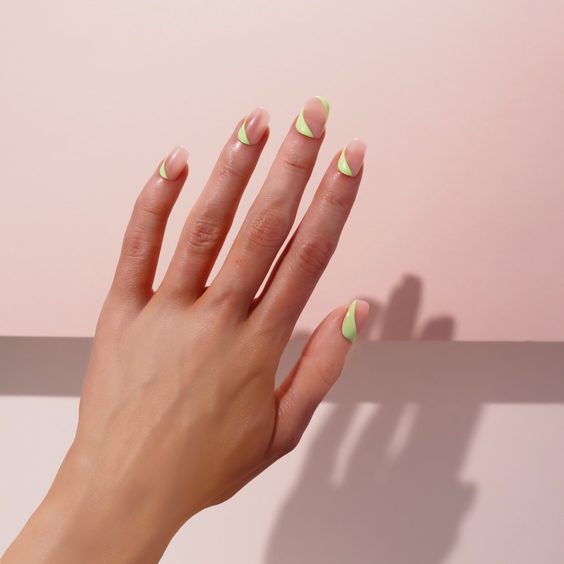 Limelight Faux Nails by SOSU Cosmetics featuring gorgeous square-shaped, short-length nails in statement neon green, providing on-trend salon results in seconds with an extreme gloss finish