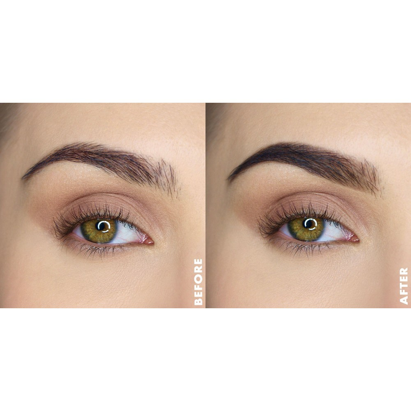 Bouncy Brow Duo in Medium - Dark, a unique powder mousse formula for creating perfect, long-lasting, and buildable eyebrows, showcased with before and after results