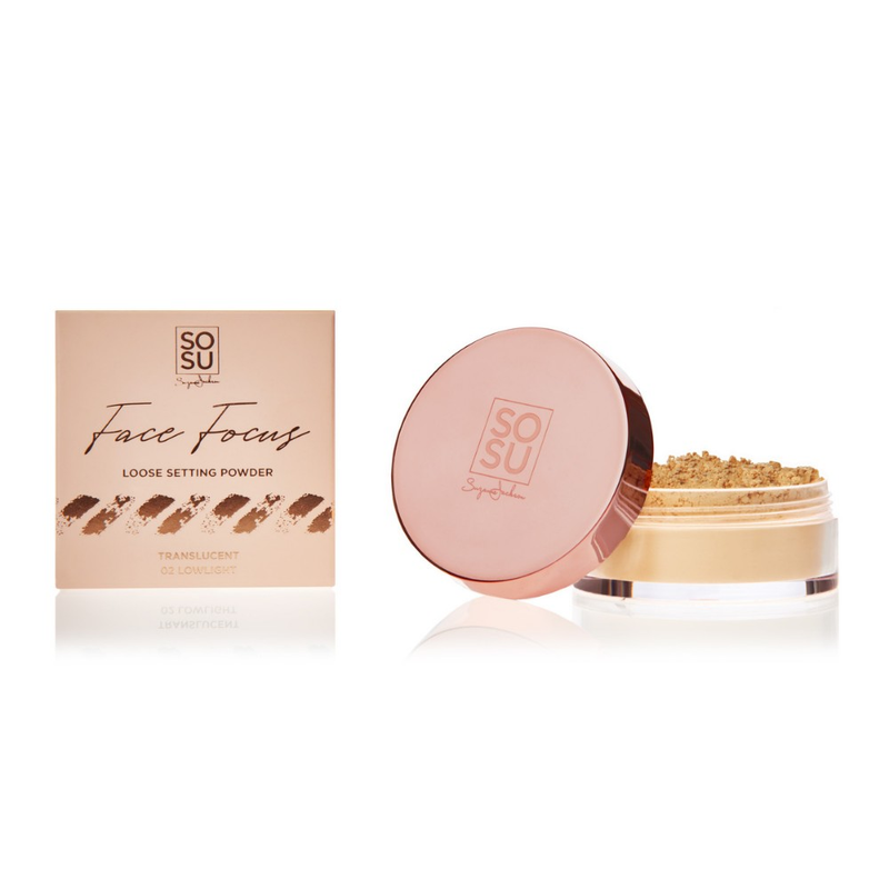 SOSU Face Focus Loose Setting Powder in shade 02 Lowlight, perfect for Medium - Olive skin tones to set concealer, neutralise dark circles, and for colour correcting redness