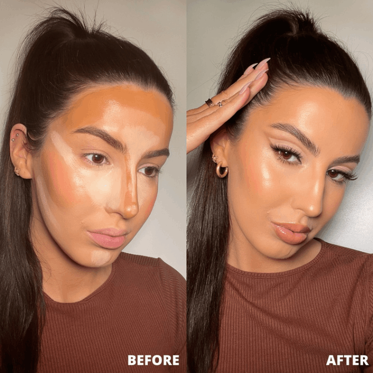 Image of SOSU Complete Contour Palette Remastered showing before and after results on a woman's face