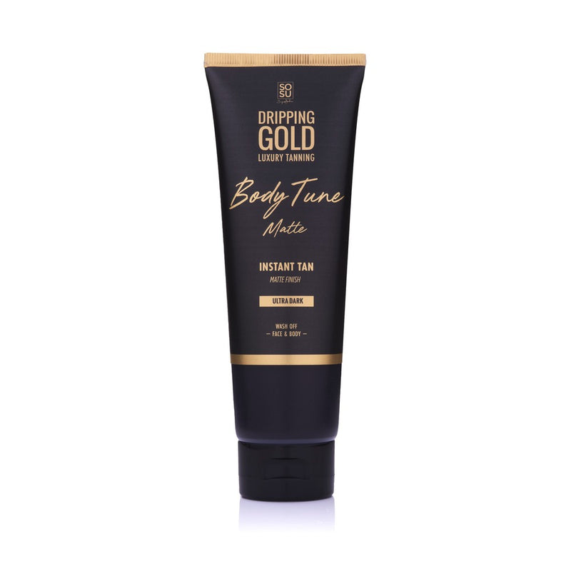 Ultra Dark Body Tune Instant Tan in a bottle, a luxurious rich formula that delivers a flawless, bronzed glow instantly, conceals imperfections and is suitable for face & body
