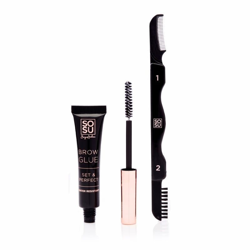 SOSU Cosmetics Eyebrow Sculpting Kit with Brow Glue for sculpting and lifting brows, providing a long-lasting laminating effect and water resistance