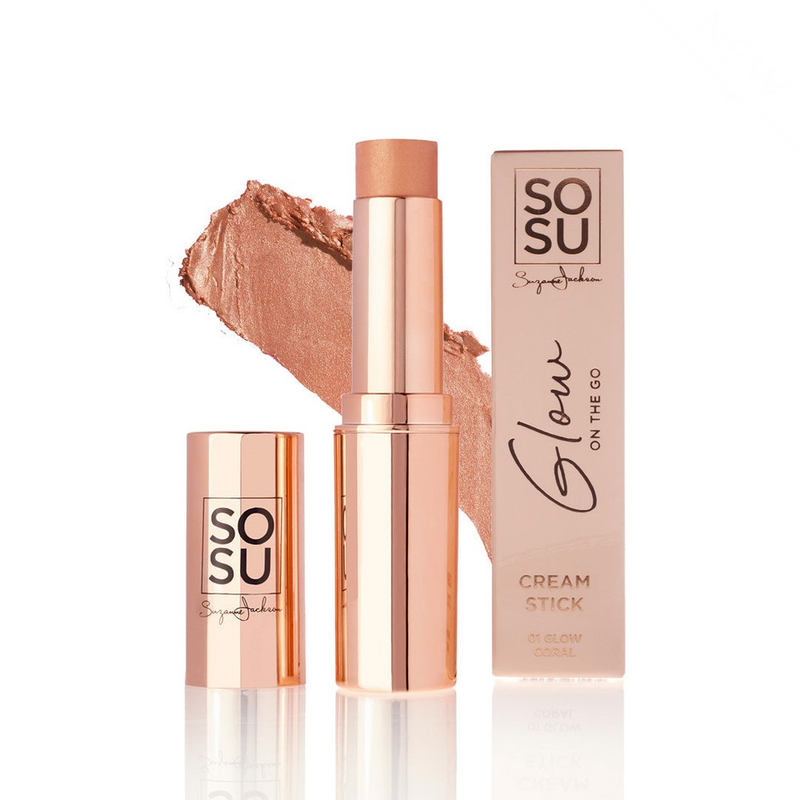 SOSU's Bestselling Cream Stick in Glow Coral, a super creamy and highly pigmented beauty stick for a radiant glow on the go