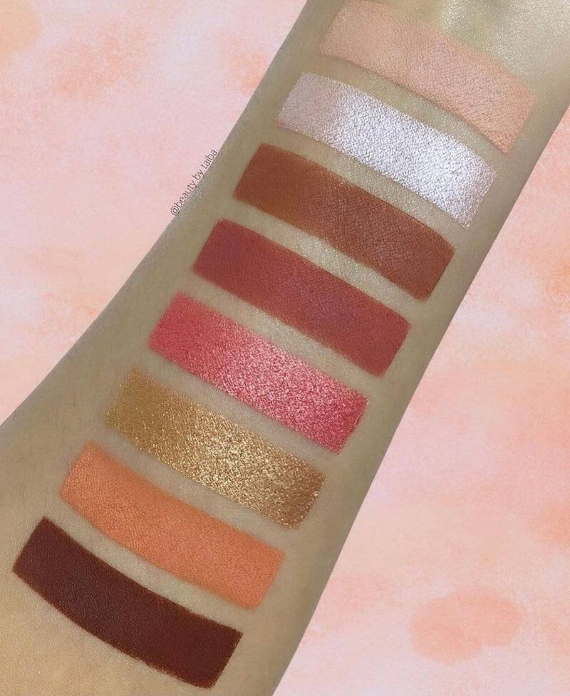 Peach Dreams Eyeshadow Palette, a mix of 8 stunning matte & shimmer eyeshadows, offering highly pigmented and long-lasting tones suitable for all skin tones and eye colours