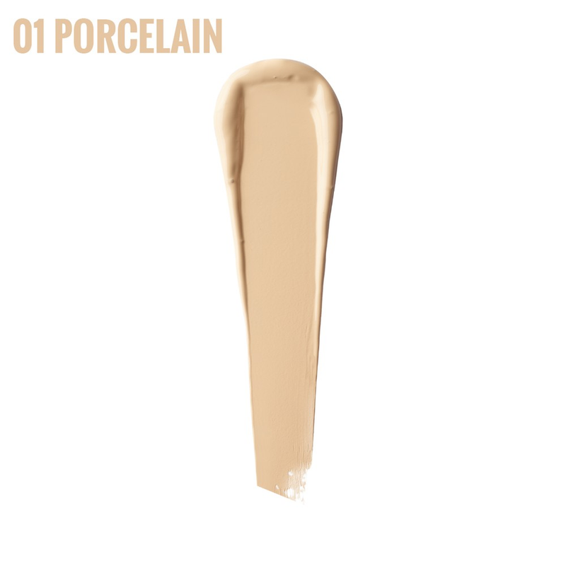 Shade 01 Porcelain of the CC Me In Foundation, a weightless, liquid foundation with medium to buildable coverage, SPF 45 protection, and a natural dewy finish